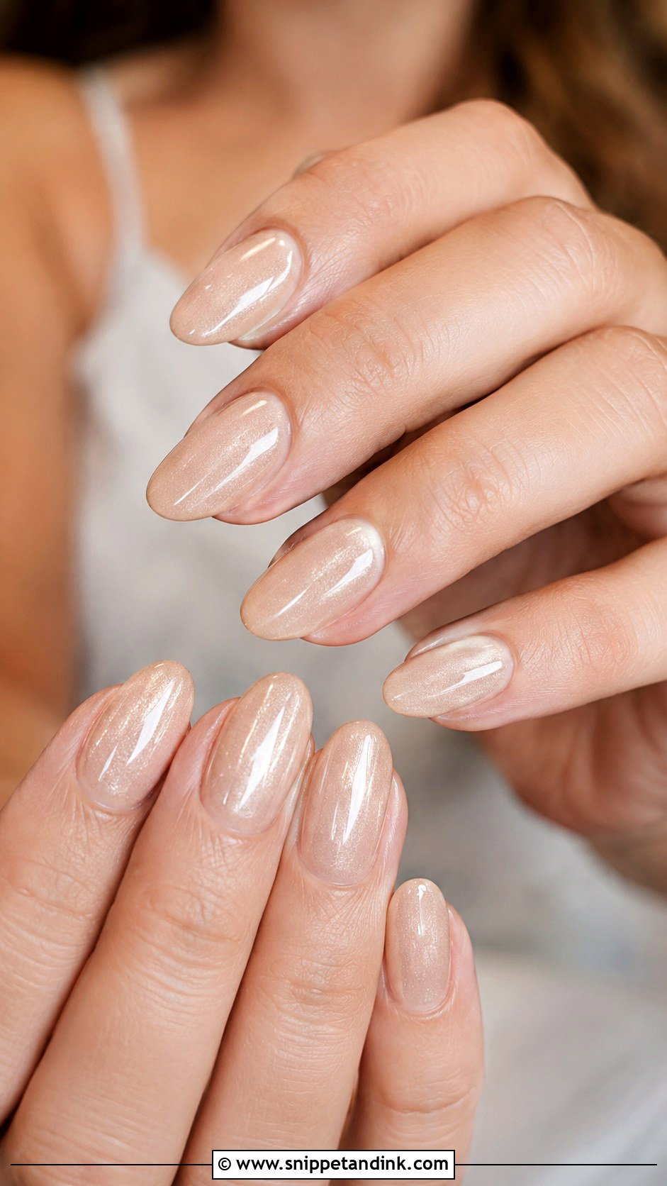 Country Wedding Nails With Almond Nude Shimmer - Snippet and Ink - 20 Country Wedding Nails