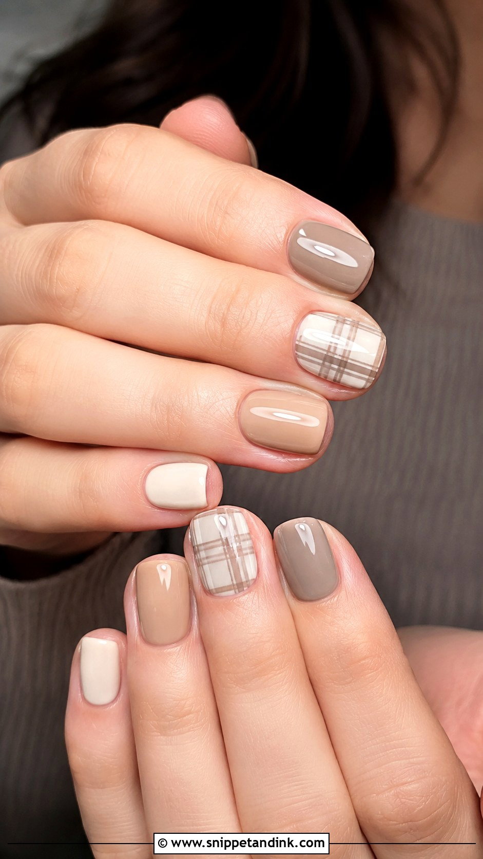 Country Wedding Nails With Beige Plaid Accents - Snippet and Ink - 20 Country Wedding Nails