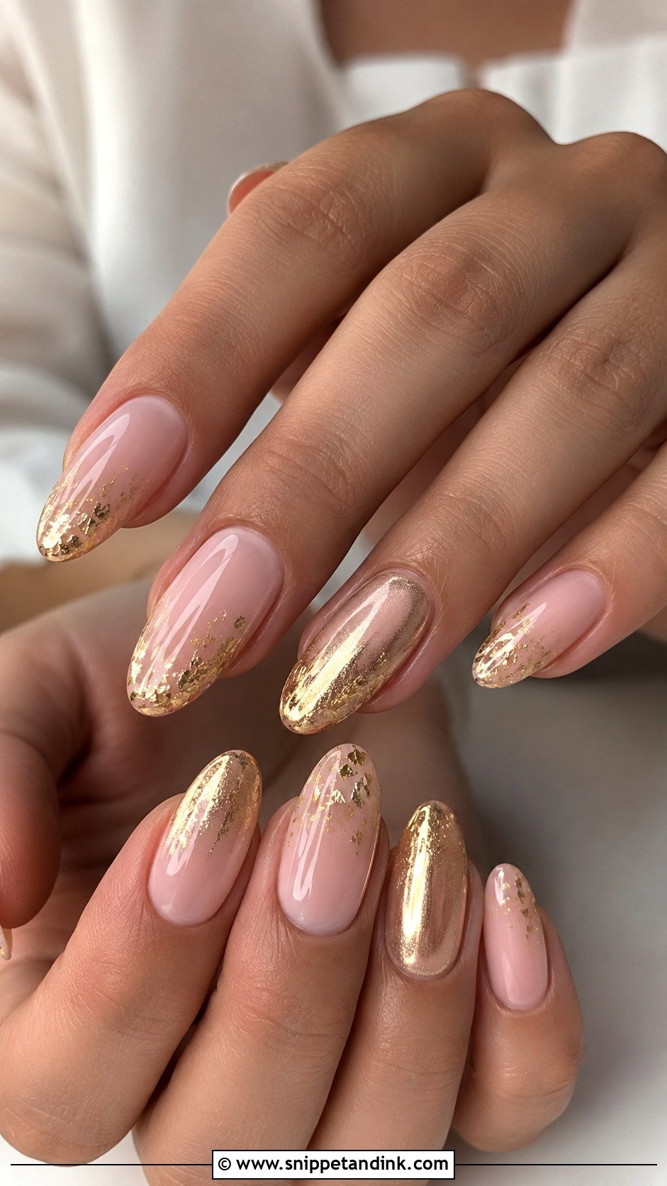 Country Wedding Nails With Blush And Gold Foil - Snippet and Ink - 20 Country Wedding Nails