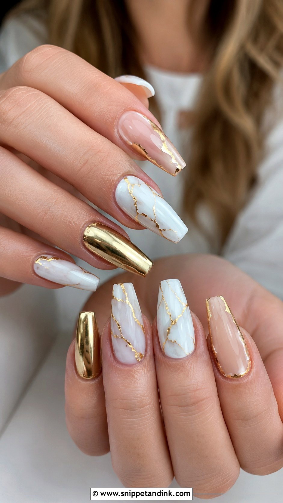 Country Wedding Nails With White Marble And Gold - Snippet and Ink - 20 Country Wedding Nails