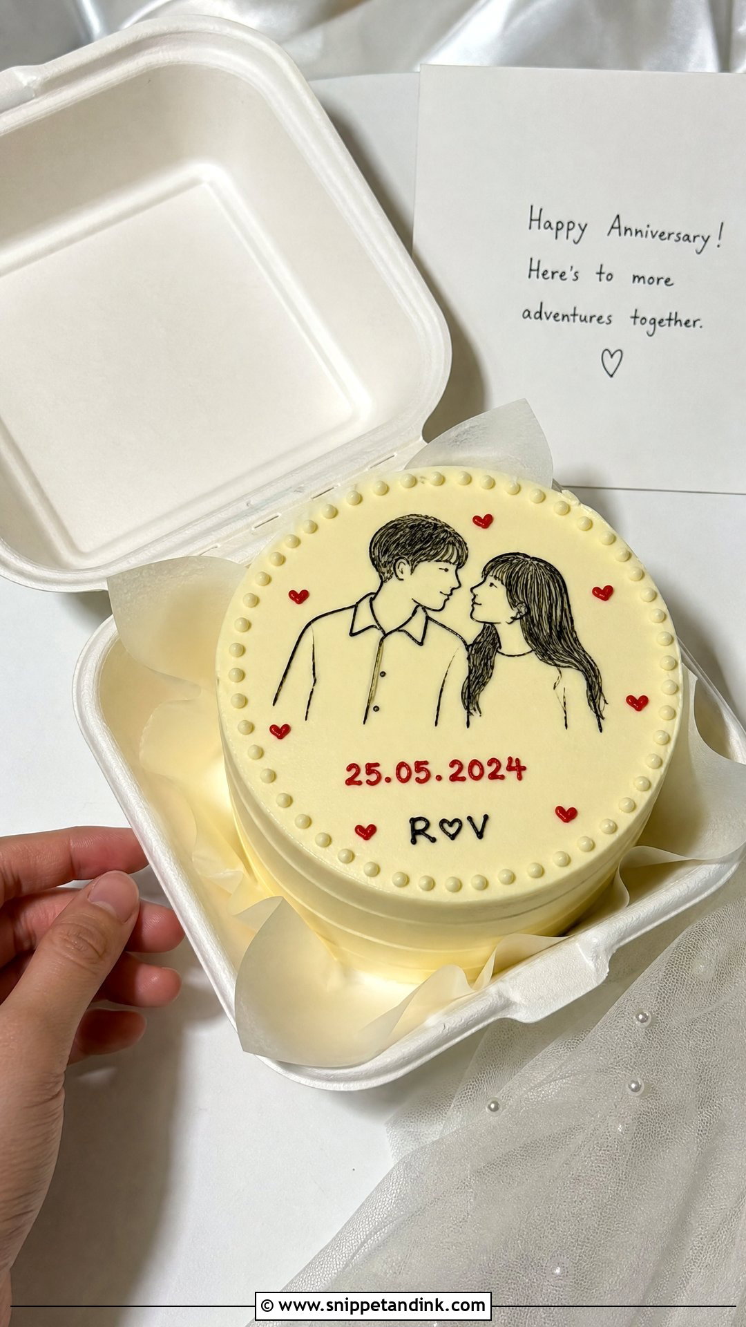 Couple Drawing Anniversary Bento Cake - Snippet and Ink - 30 Anniversary Bento Cake Ideas