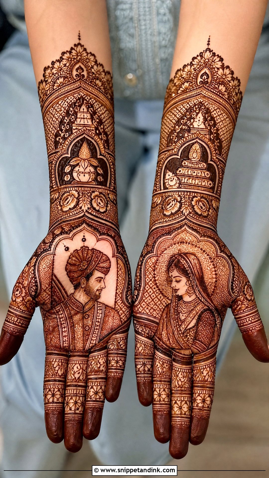 Couple Portrait Mehndi Design - Snippet and Ink - 25 Love Mehndi Designs