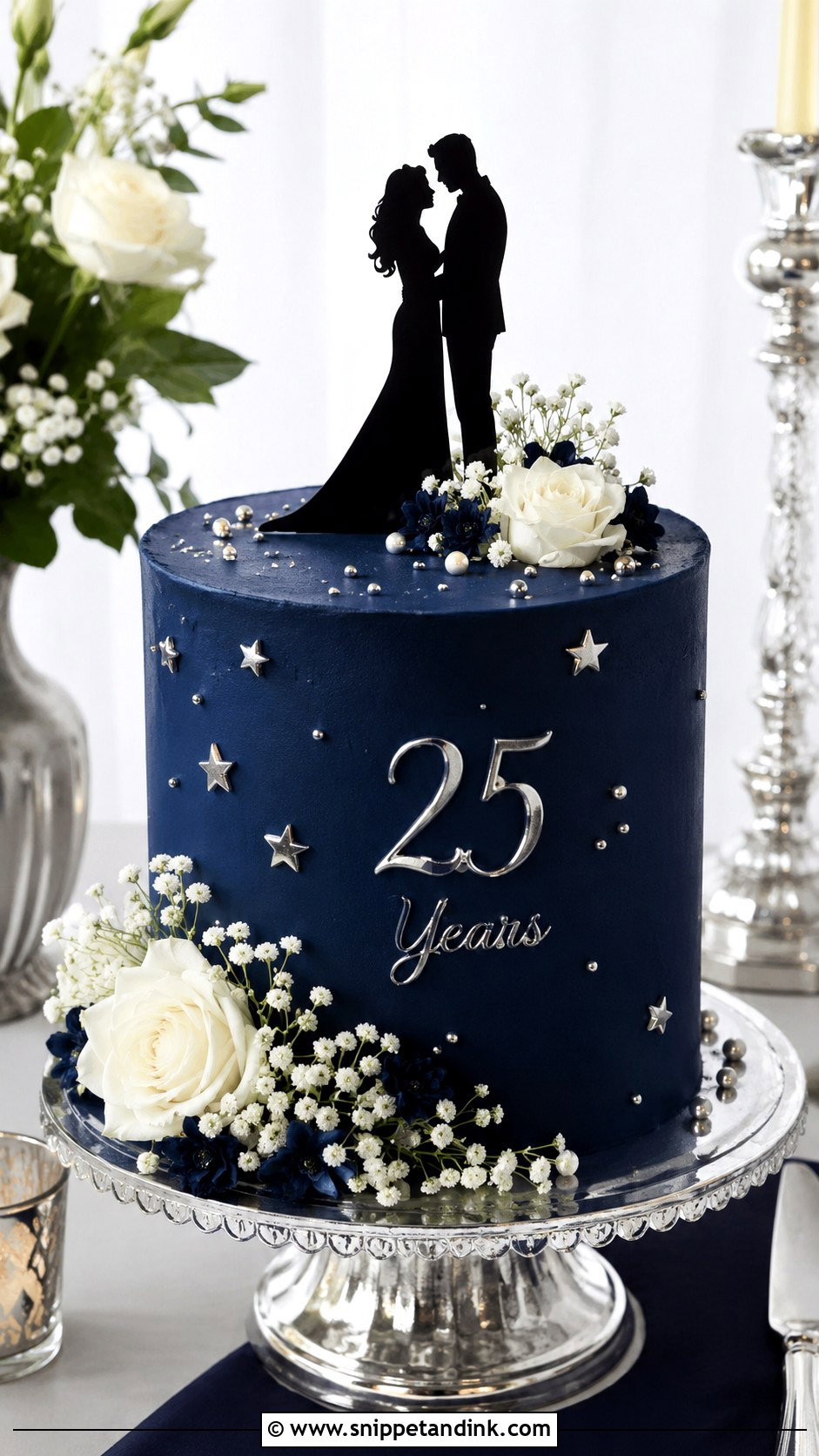 Couple Silhouette 25th Anniversary Cake - Snippet and Ink - 20 25th Anniversary Cake Design Ideas