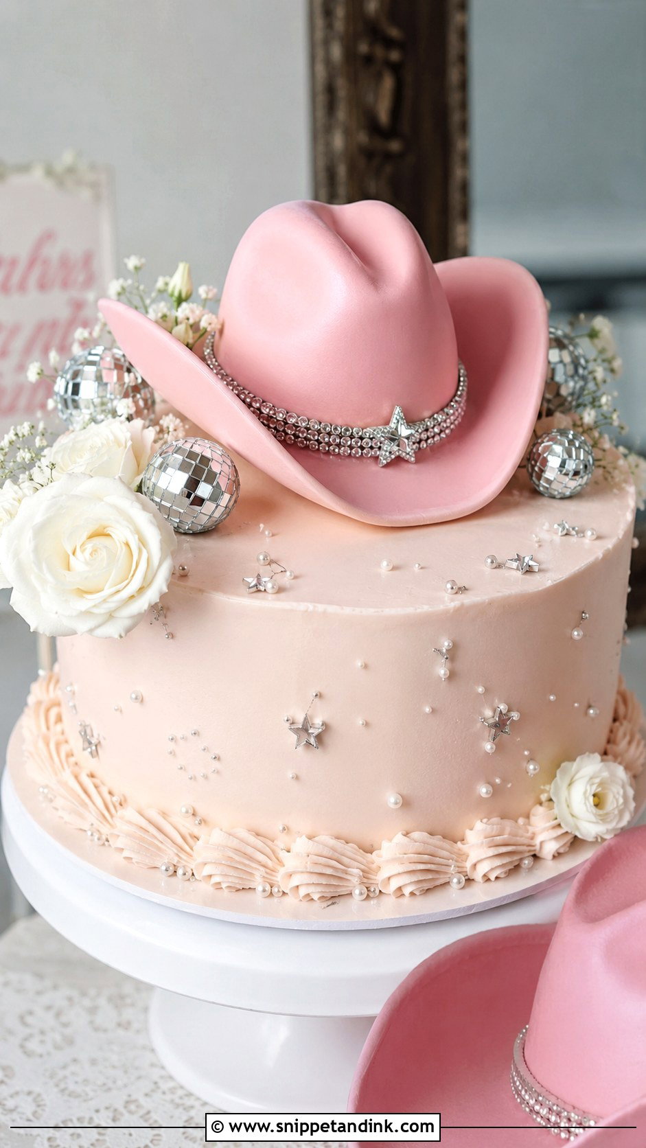 Cowgirl Hat Cake - Snippet and Ink - 25 Disco Cowgirl Bachelorette Cake Ideas for Wedding