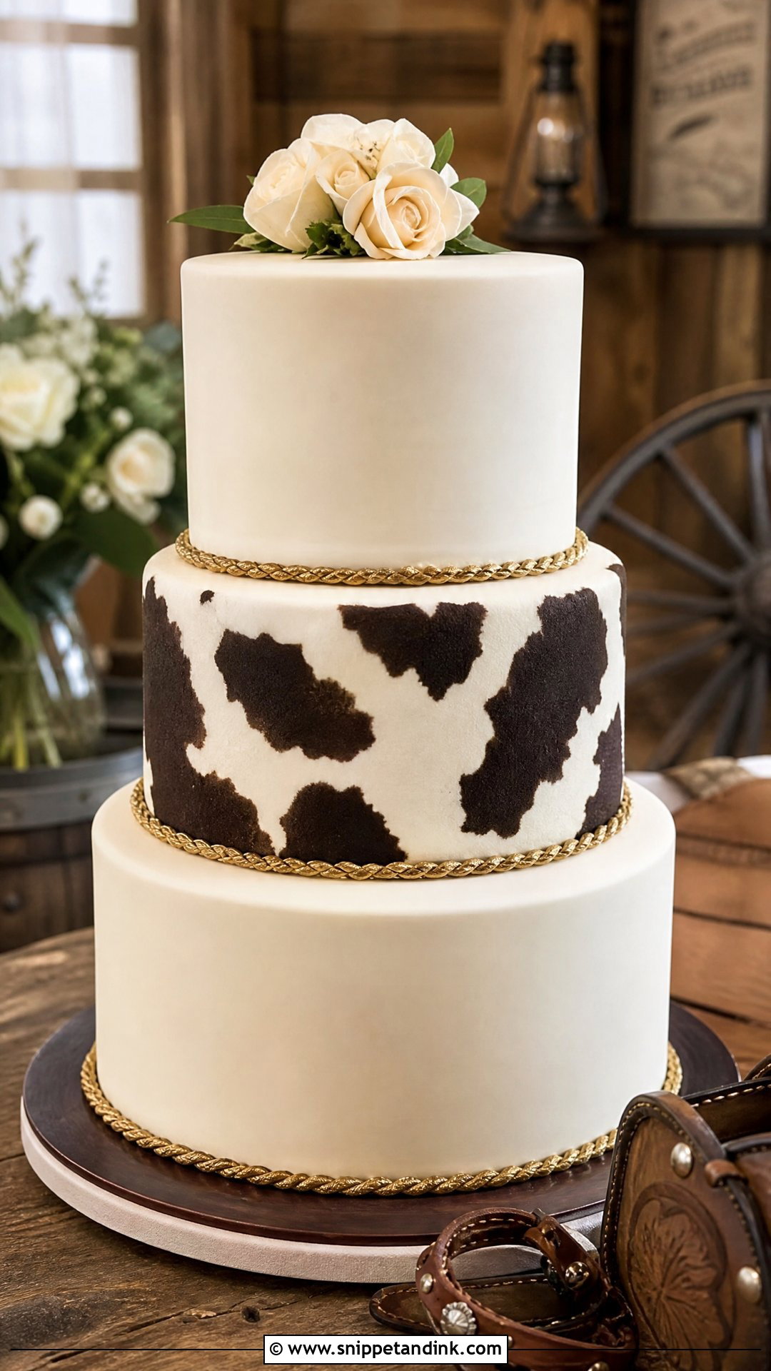 Cowhide Wedding Cake - Snippet and Ink - 30 Western Cake Ideas for Wedding