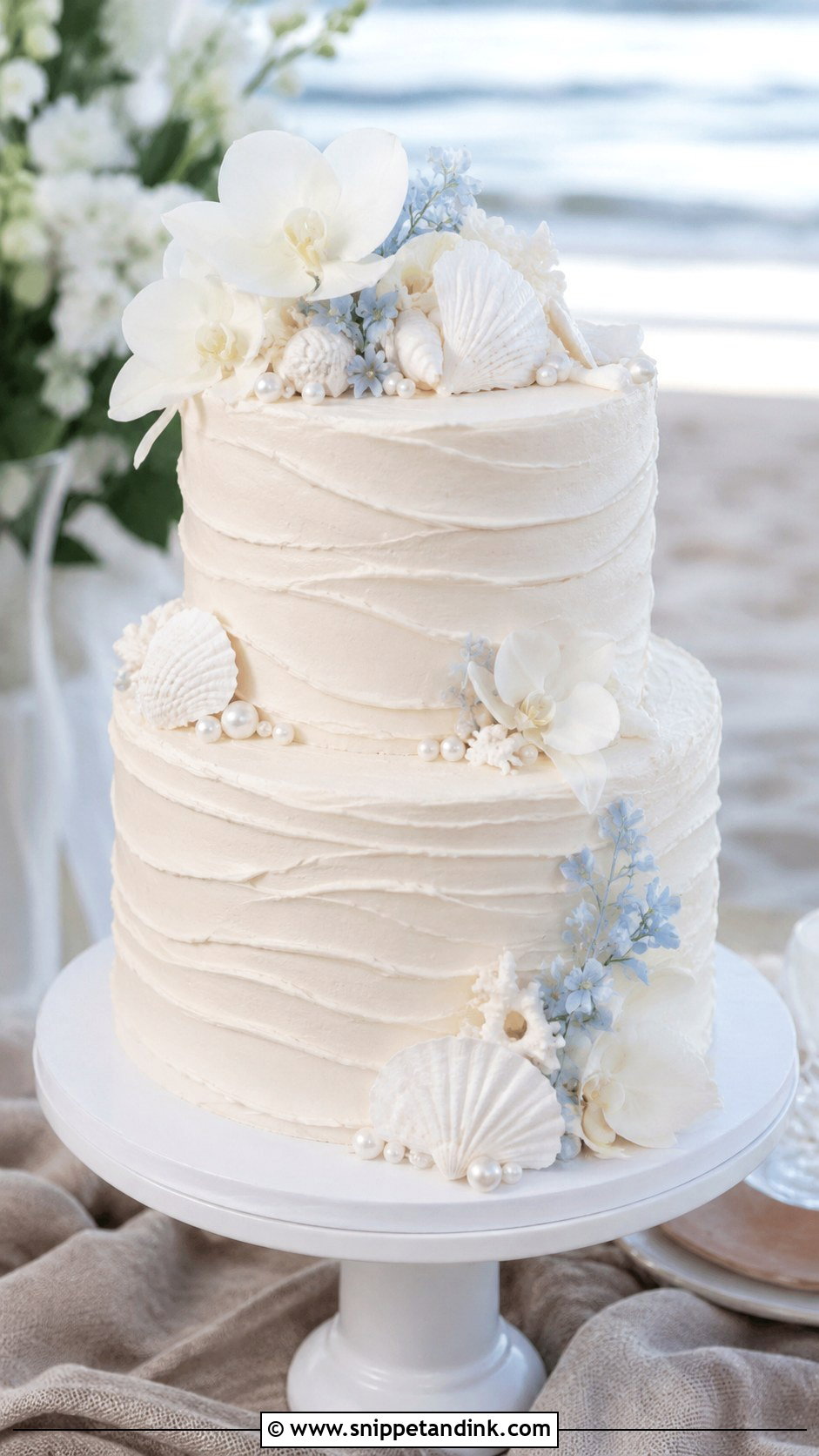 Cream Beach Wedding Cake - Snippet and Ink - 30 Cream Wedding Cakes