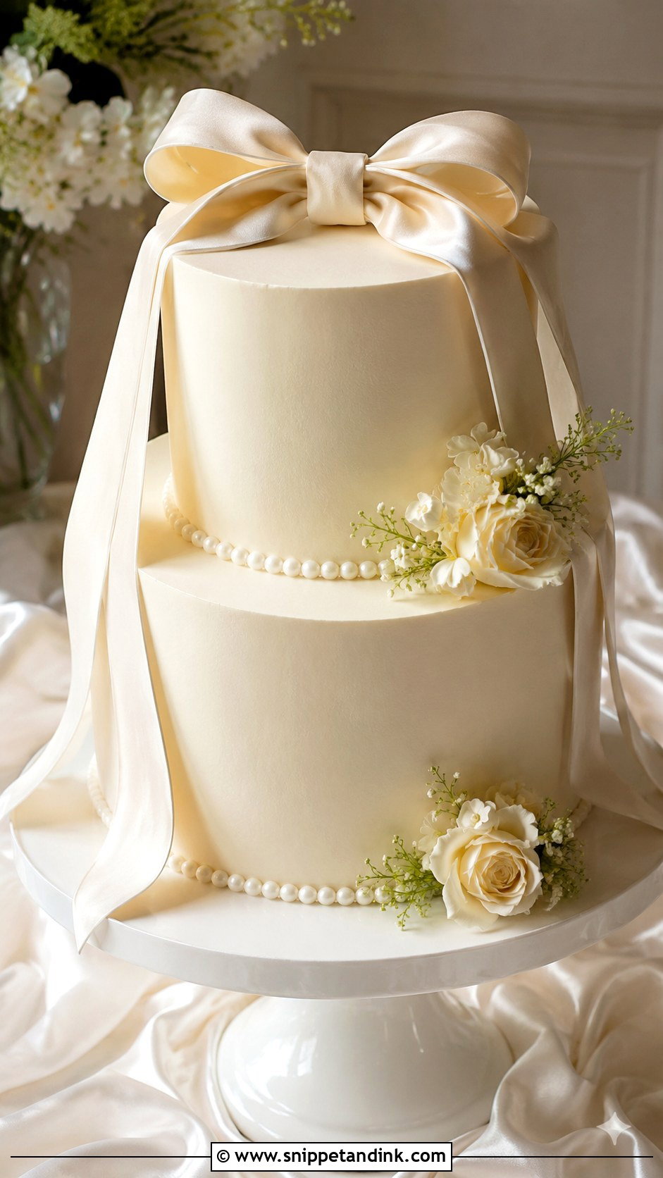 Cream Bow Wedding Cake - Snippet and Ink - 30 Cream Wedding Cakes