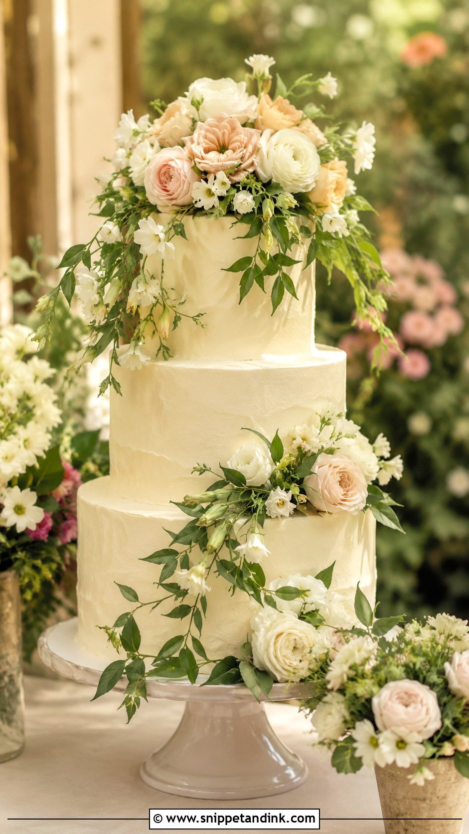 Cream Floral Wedding Cake - Snippet and Ink - 30 Cream Wedding Cakes