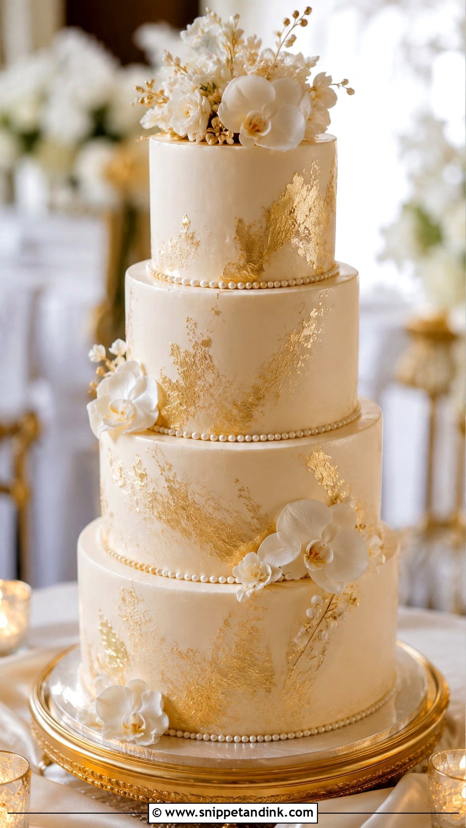 Cream Gold Wedding Cake - Snippet and Ink - 30 Cream Wedding Cakes
