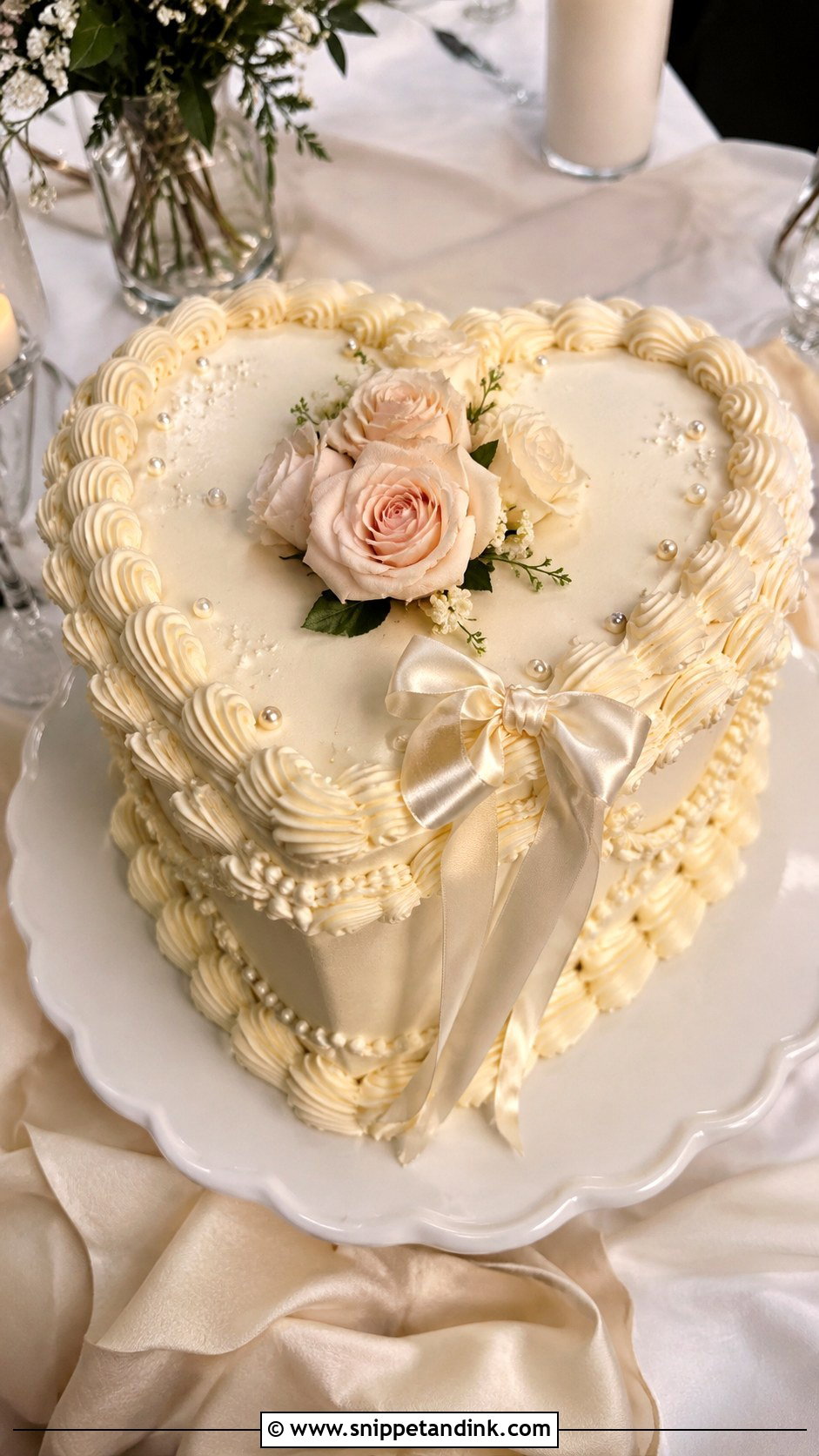 Cream Heart Wedding Cake - Snippet and Ink - 30 Cream Wedding Cakes