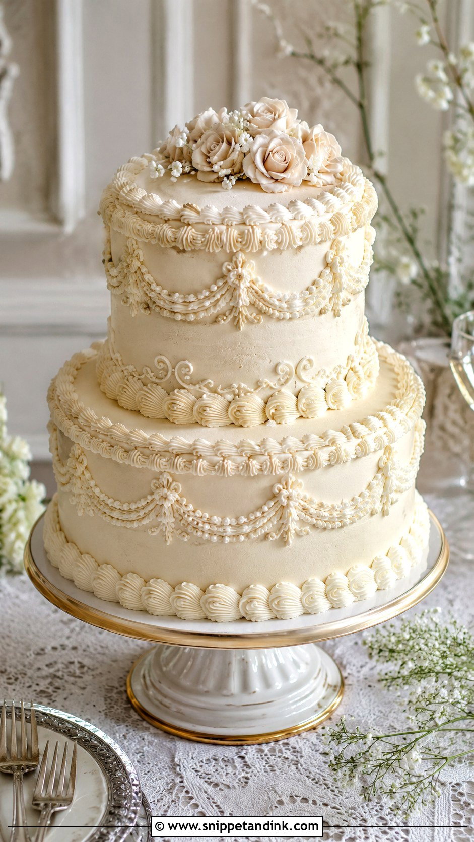 Cream Lambeth Wedding Cake - Snippet and Ink - 30 Cream Wedding Cakes