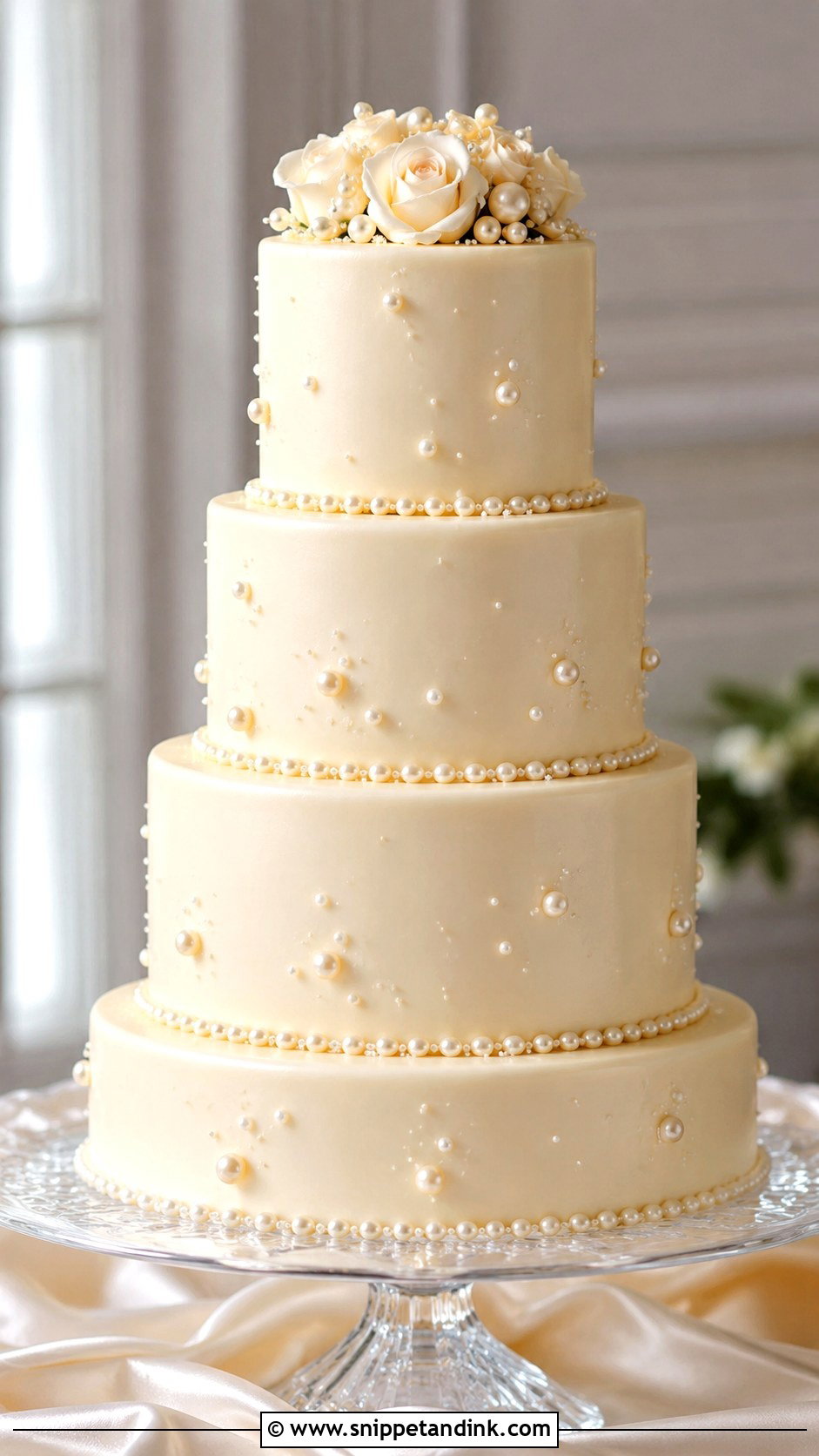 Cream Pearl Wedding Cake - Snippet and Ink - 30 Cream Wedding Cakes