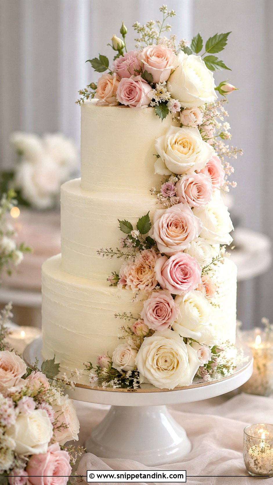 Cream Rose Wedding Cake - Snippet and Ink - 30 Cream Wedding Cakes