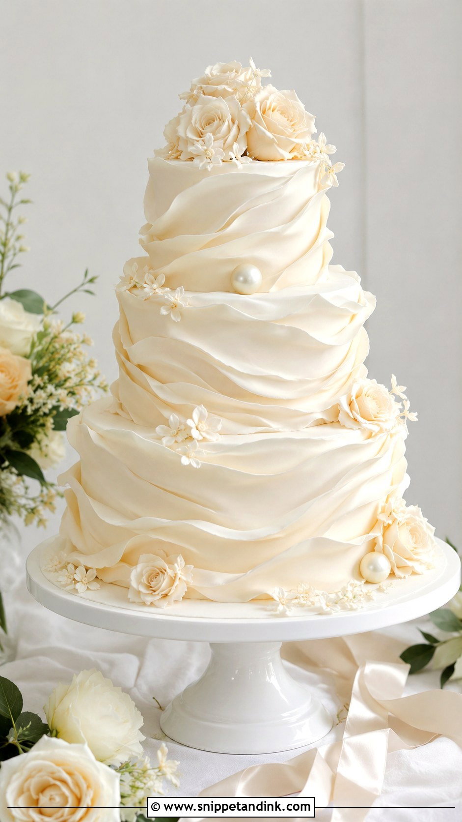 Cream Ruffle Wedding Cake - Snippet and Ink - 30 Cream Wedding Cakes