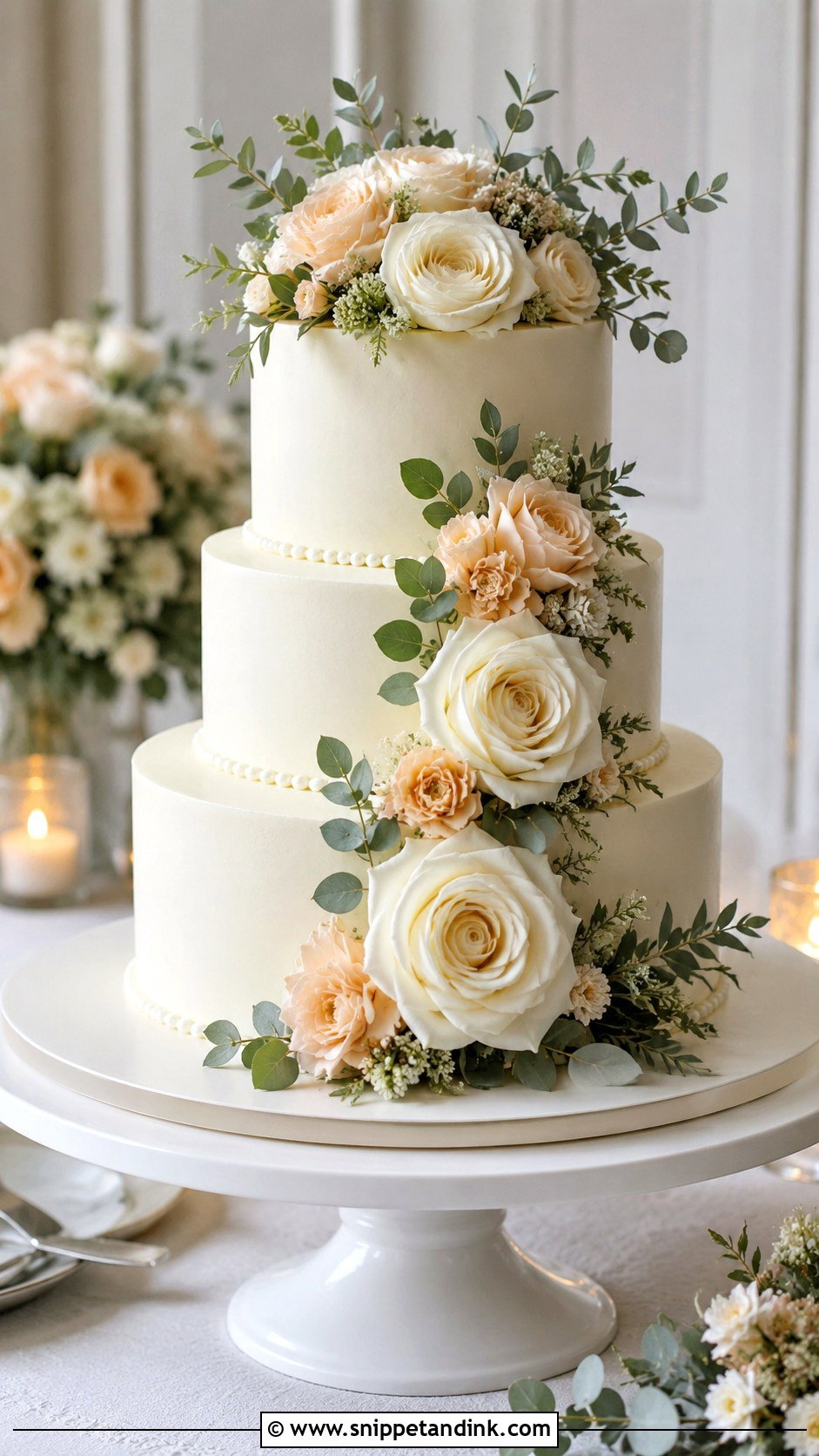 Cream Three Tier Wedding Cake - Snippet and Ink - 30 Cream Wedding Cakes