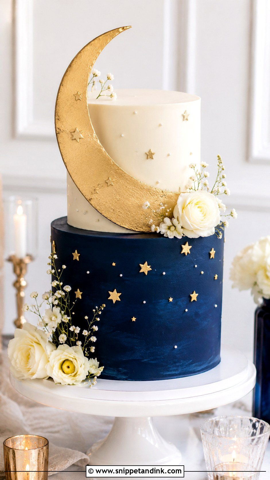 Crescent Moon Wedding Cake - Snippet and Ink - 20 Starry Night Cake Ideas for Wedding