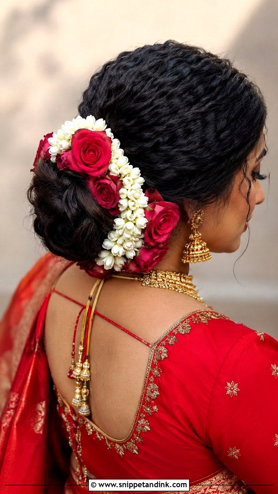 Crimped Hair With Floral Bun - Snippet and Ink - 20 Crimping Hairstyles Indian Wedding