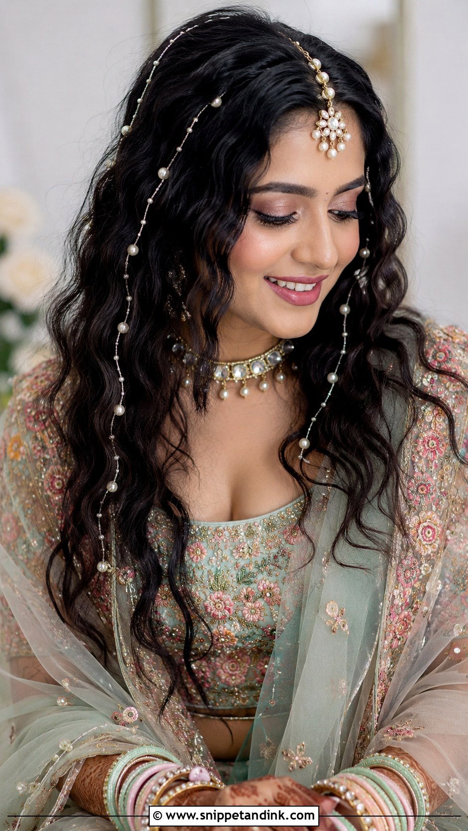 Crimped Hair With Pearl Accessories - Snippet and Ink - 20 Crimping Hairstyles Indian Wedding