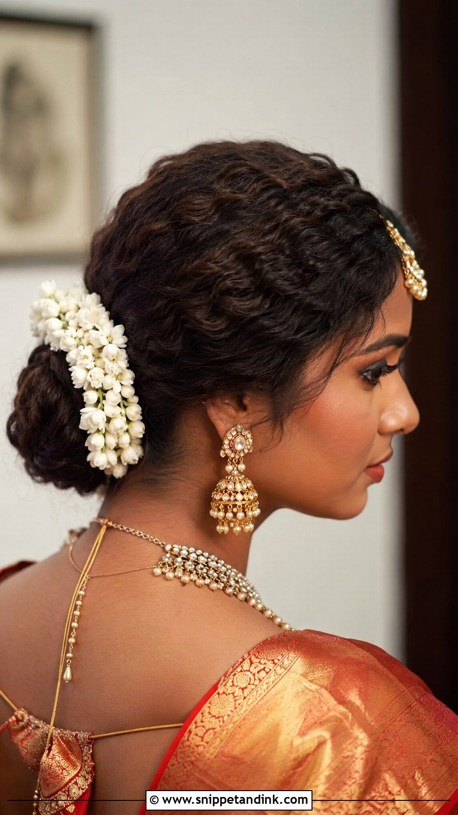 Crimped Low Bun With Maang Tikka - Snippet and Ink - 20 Crimping Hairstyles Indian Wedding
