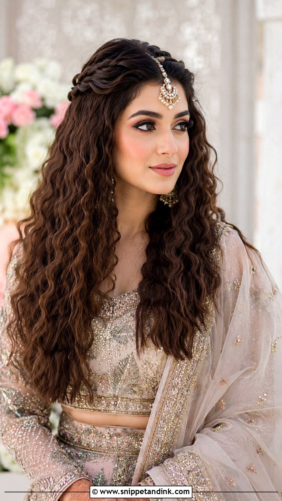 Crimped Open Hair With Dupatta - Snippet and Ink - 20 Crimping Hairstyles Indian Wedding