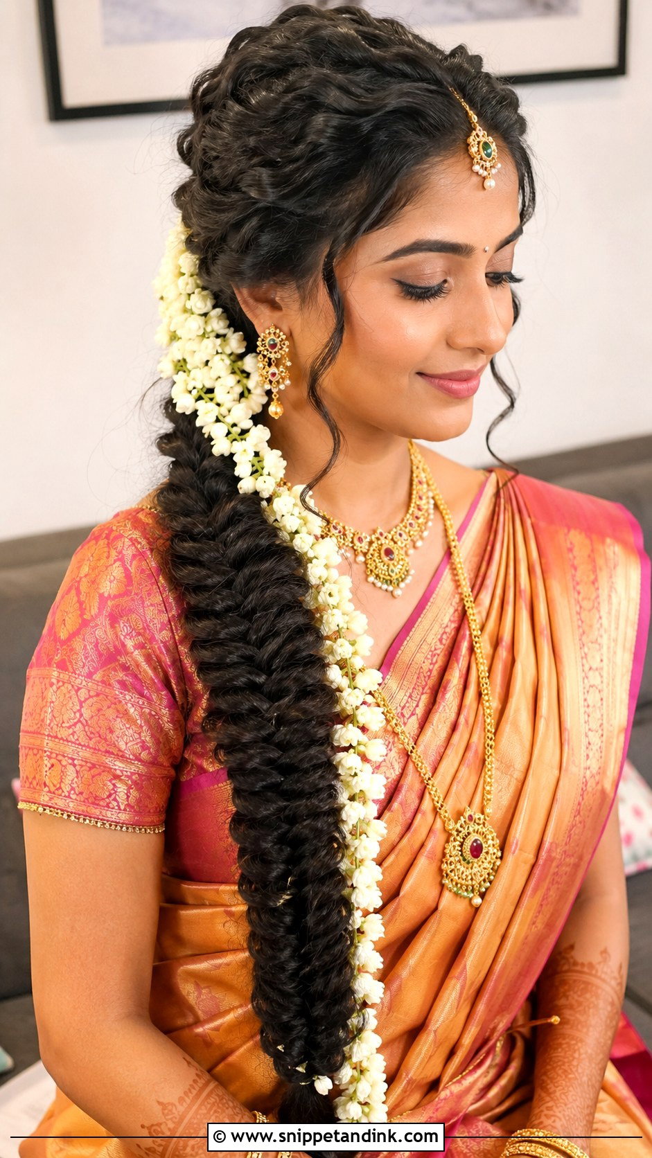 Crimped Side Braid With Flowers - Snippet and Ink - 20 Crimping Hairstyles Indian Wedding