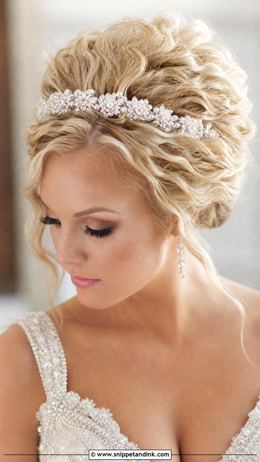 Crimped Updo With a Beaded Headpiece - Snippet and Ink - 20 80s Wedding Hair Ideas