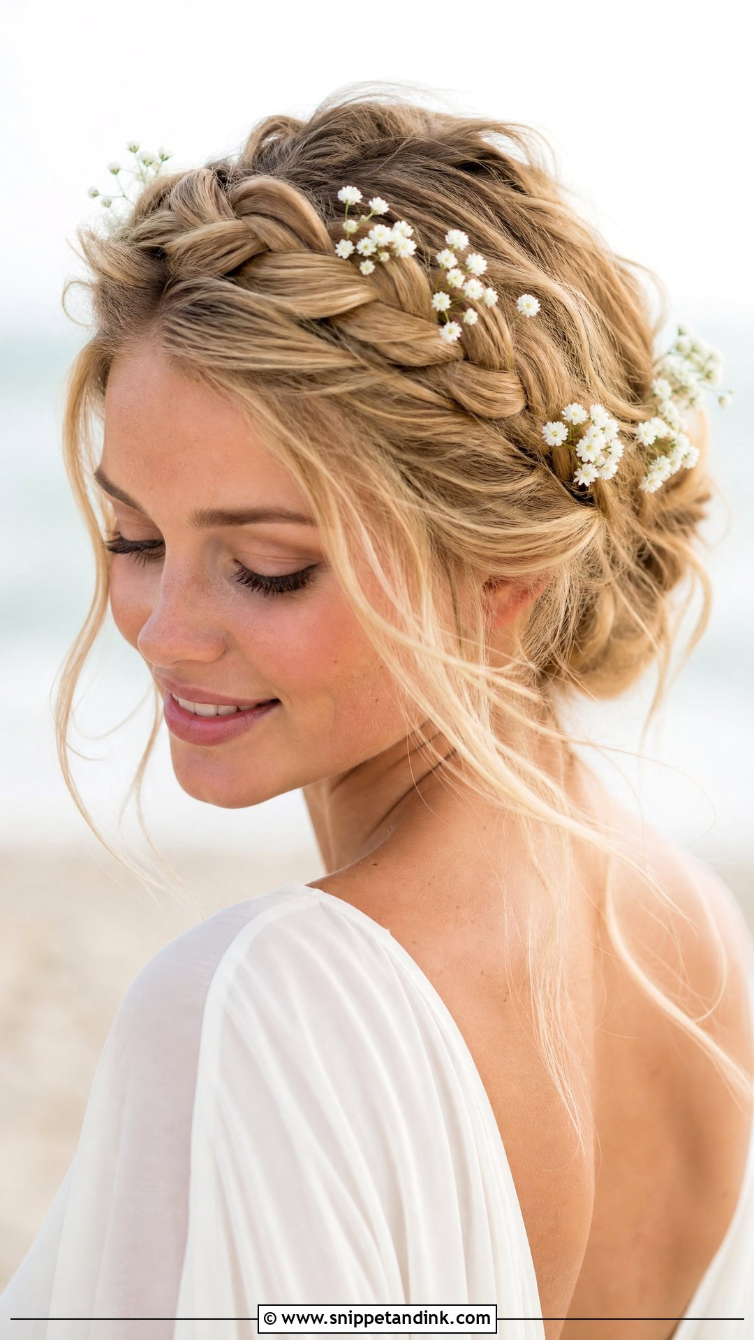 Crown Braid Beach Wedding Updo - Snippet and Ink - 15 Beach Wedding Updo Hairstyles