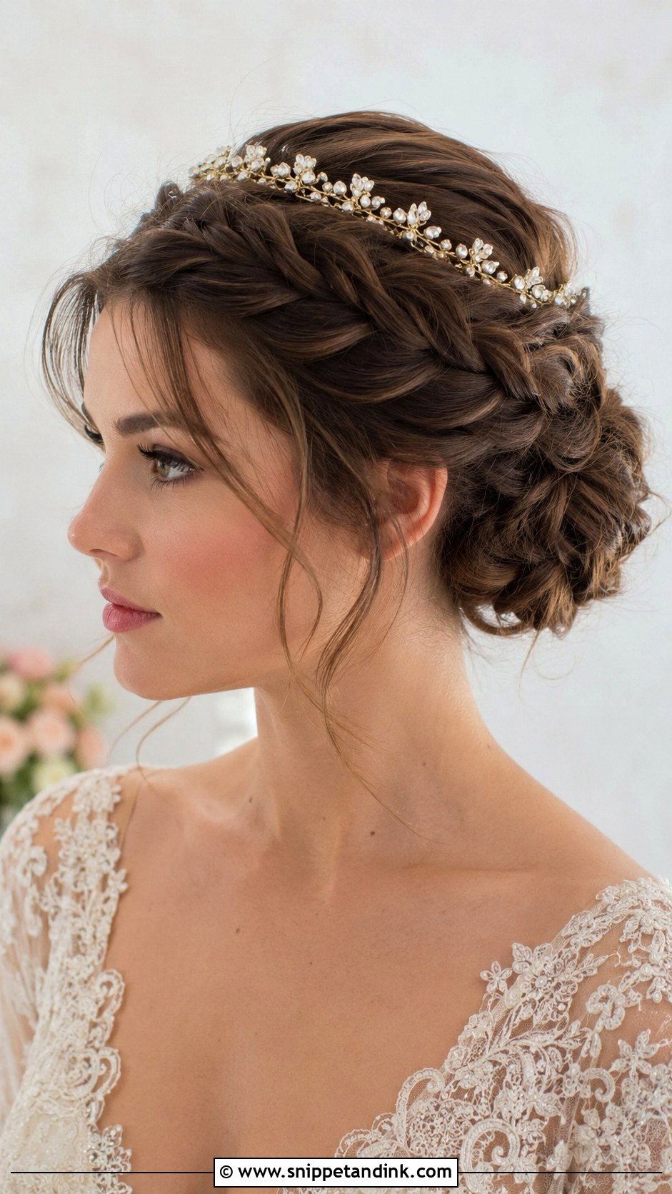 Crown Braid Bun With Delicate Tiara - Snippet and Ink - 25 Wedding Hair with Tiara Ideas