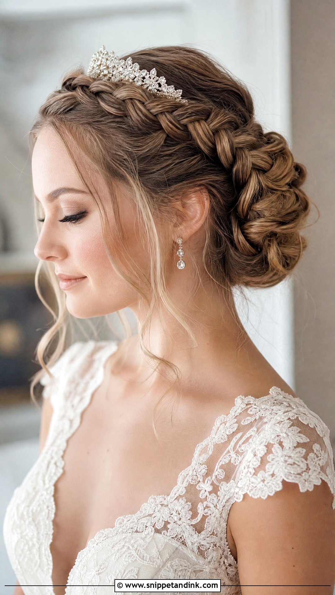 Crown Braid Bun With Tiara - Snippet and Ink - 20 Bridal Hairstyles with Tiara