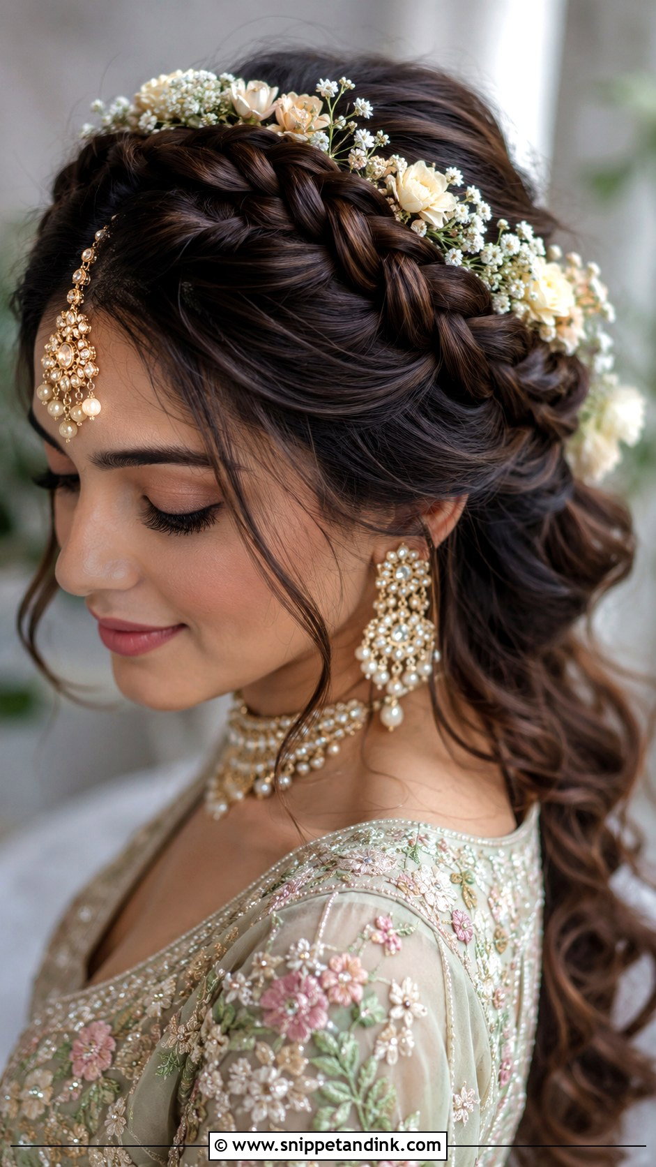 Crown Braid For Mehndi Bride - Snippet and Ink - 15 Mehndi Bridal Hairstyle Ideas