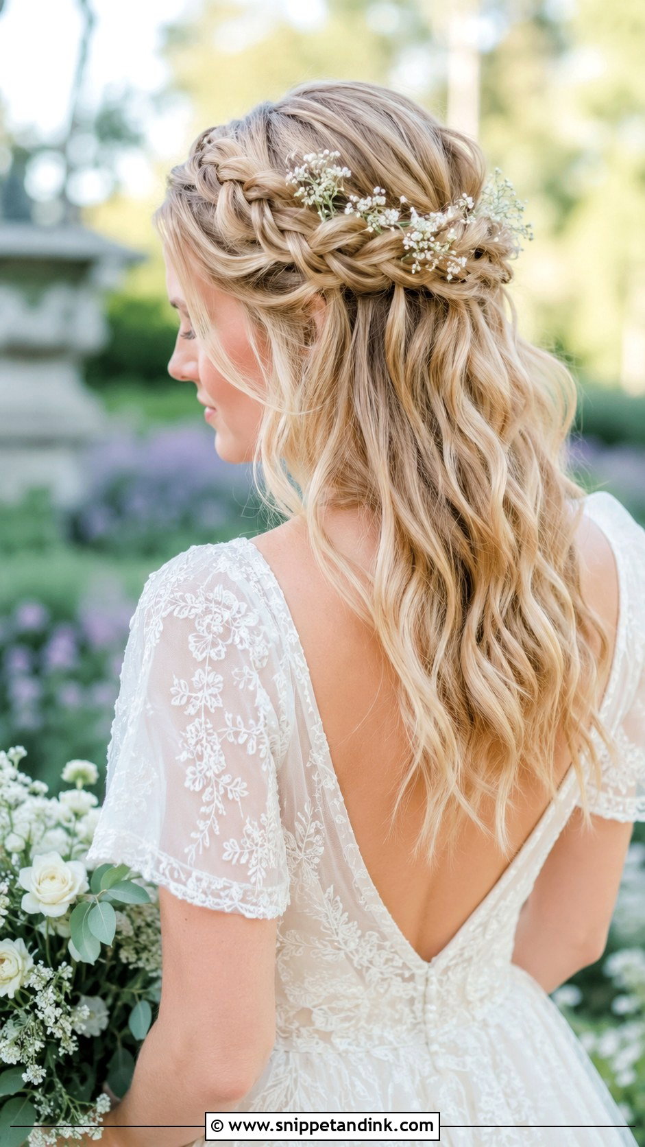 Crown Braid Half Up Wedding Hair - Snippet and Ink - 20 Medium Half-Up Half-Down Wedding Hair Ideas