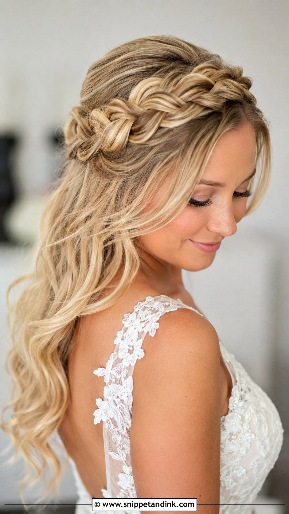 Crown Braid Half Up - Snippet and Ink - 35 Half-Up Bridal Hair Ideas