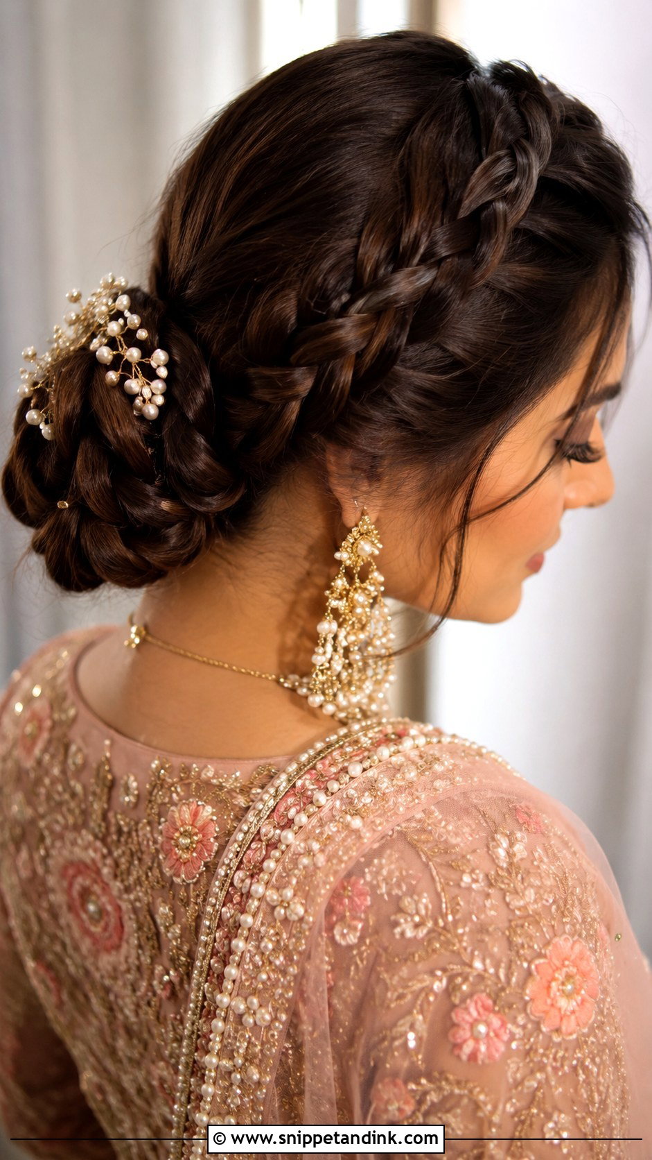 Crown Braid Into Low Bun - Snippet and Ink - 25 Indian Wedding Hairstyles for Long Hair