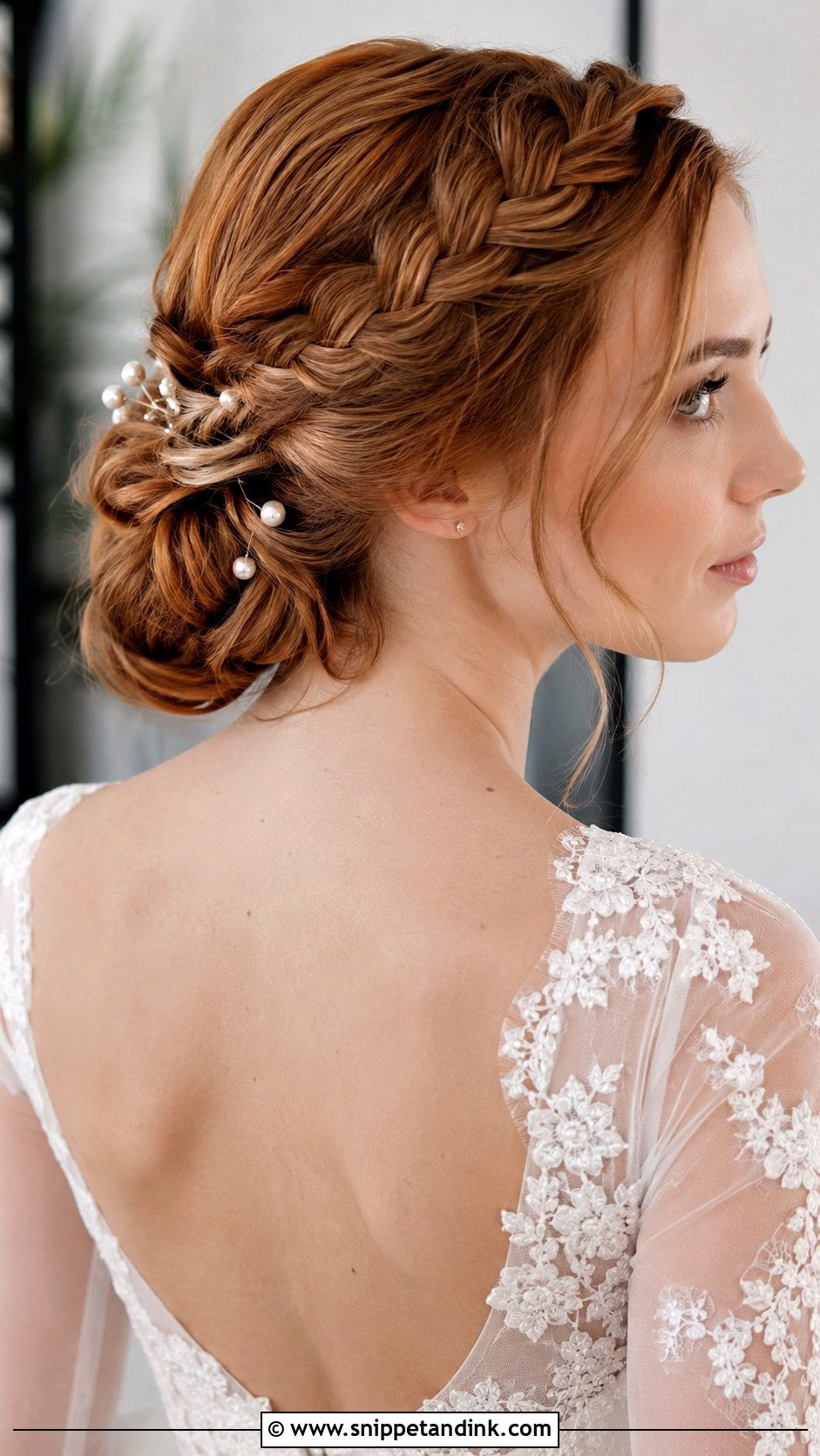 Crown Braid Low Bun Wedding Hair - Snippet and Ink - 15 Low Bun with Braid Wedding Hair Ideas