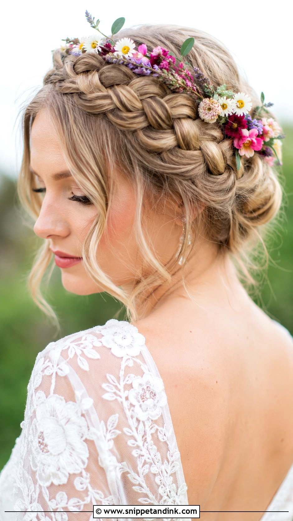 Crown Braid Updo With Flowers - Snippet and Ink - 25 Bride Hair Updo Ideas