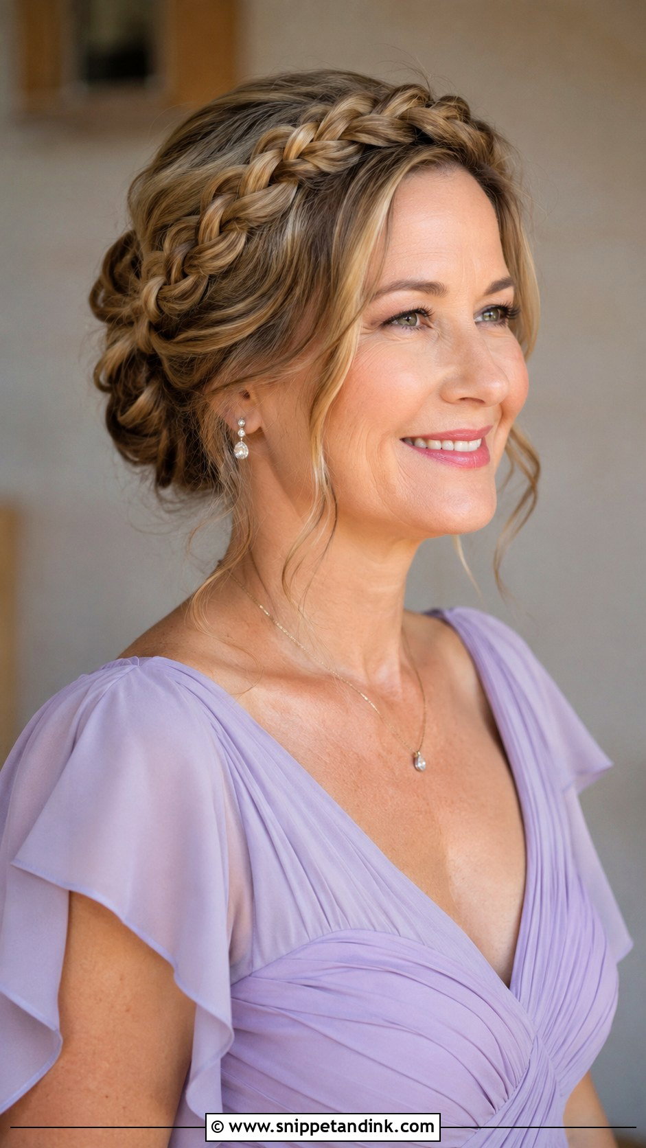 Crown Braid Updo for Mother of the Groom - Snippet and Ink - 25 Mom Wedding Hair Ideas