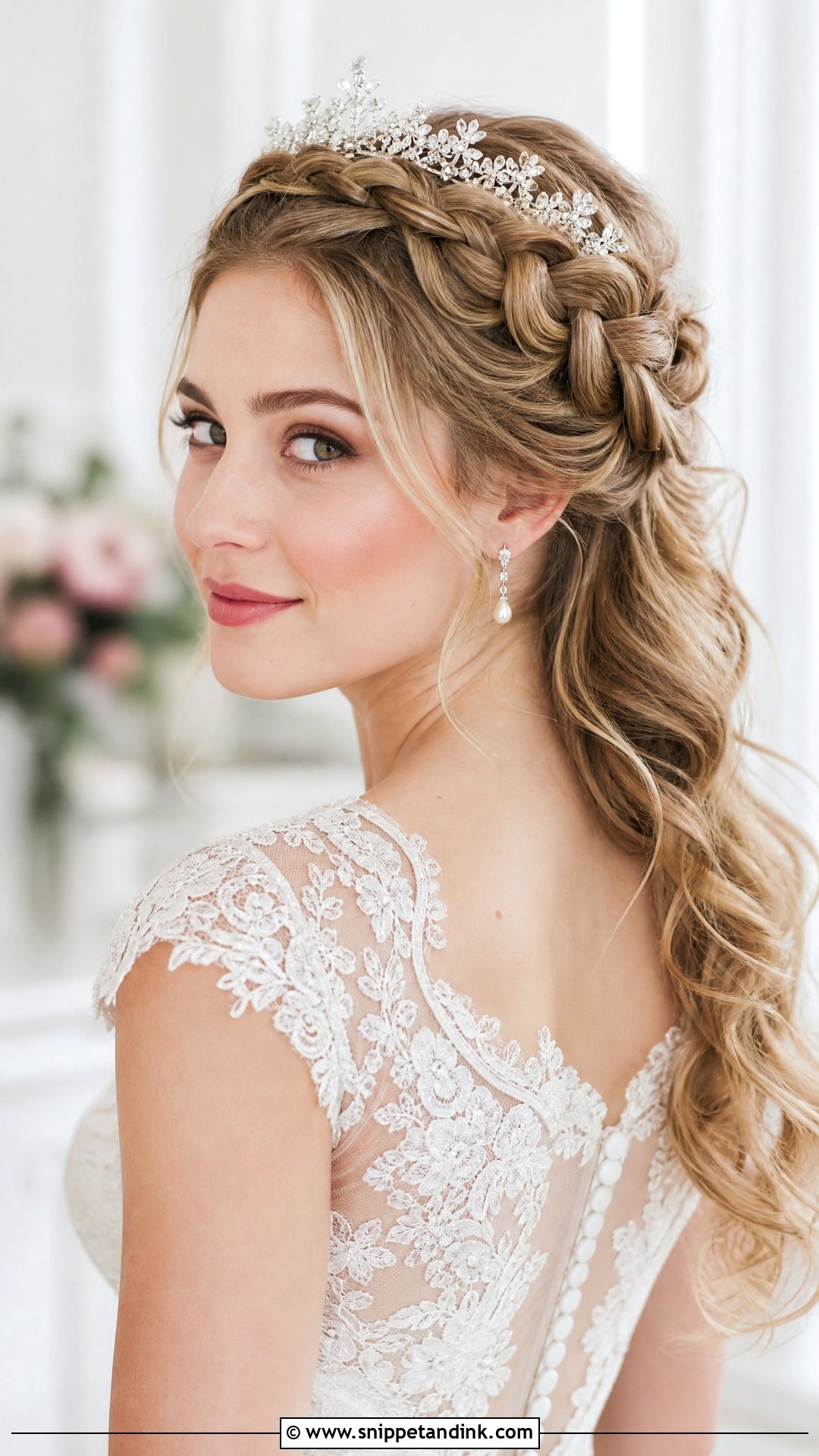 Crown Braid Wedding Hair With Tiara - Snippet and Ink - 20 Wedding Hairstyle with Tiara Ideas
