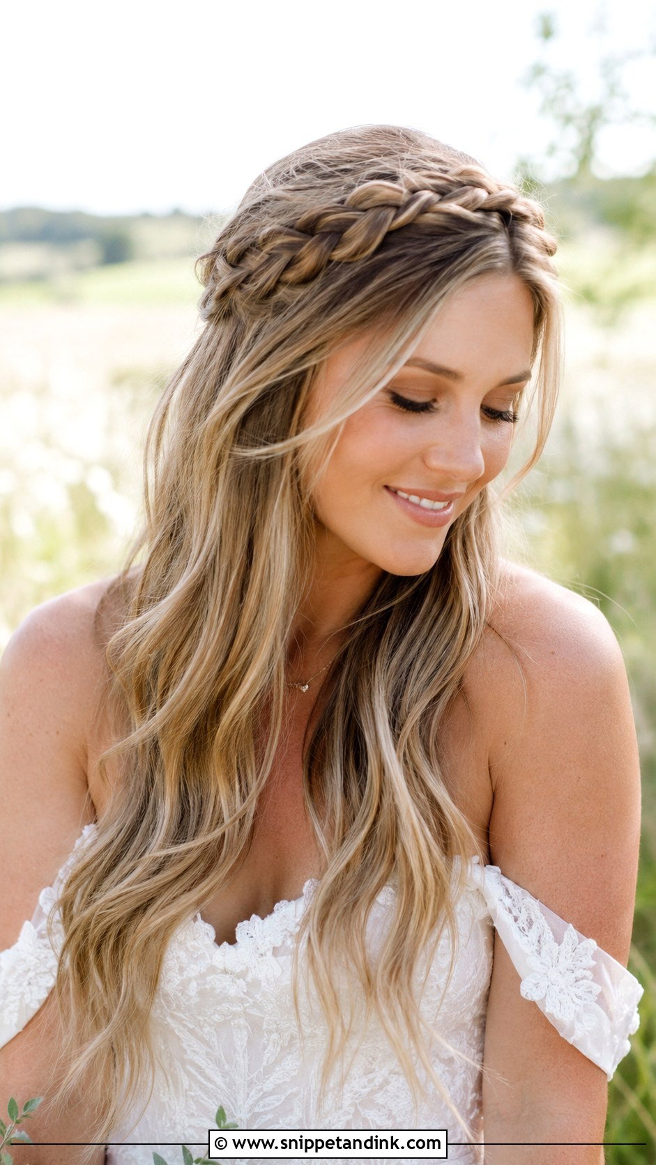 Crown Braid With Curls Underneath - Snippet and Ink - 20 Wedding Hair Down with Braid Ideas