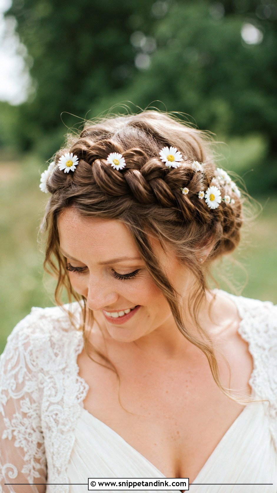 Crown Braid With Daisies - Snippet and Ink - 20 Bride Hairstyles with Flowers