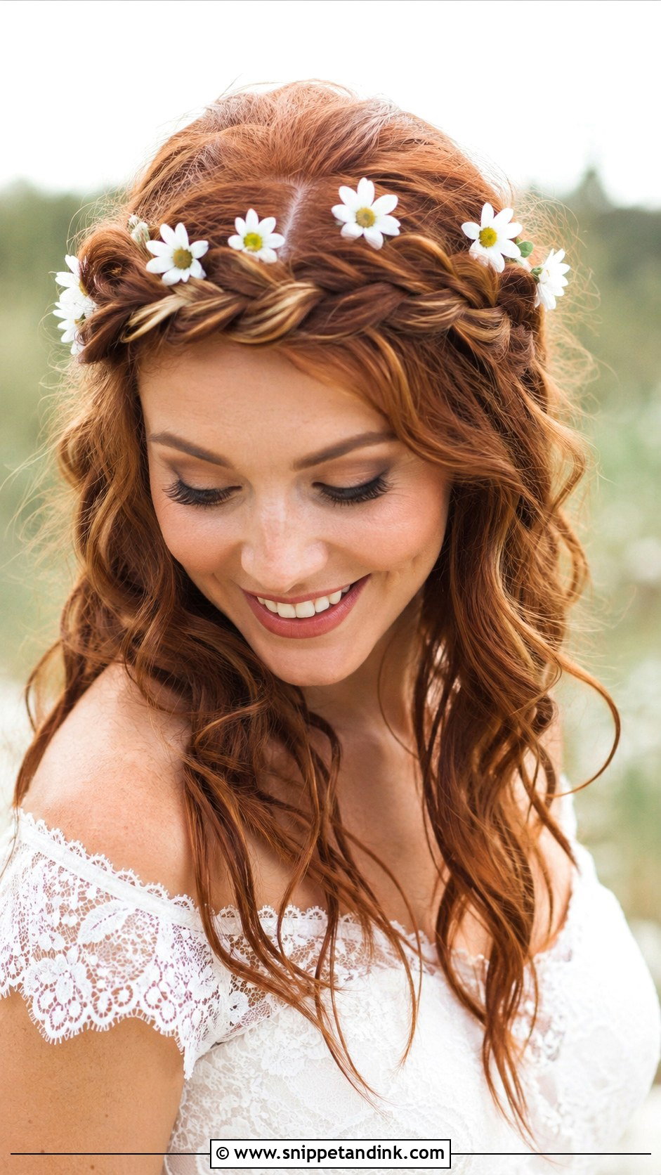 Crown Braid With Daisies - Snippet and Ink - 20 Flowers in Hair for Wedding