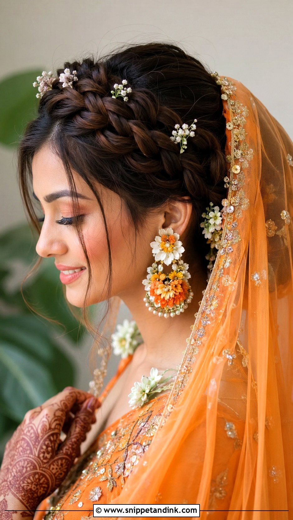 Crown Braid With Dupatta - Snippet and Ink - 25 Desi Wedding Hairstyles