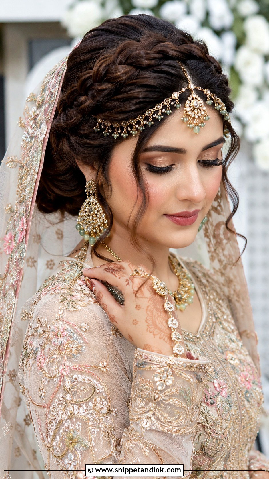 Crown Braid With Dupatta - Snippet and Ink - 20 Pakistani Bridal Hairstyles with Dupatta