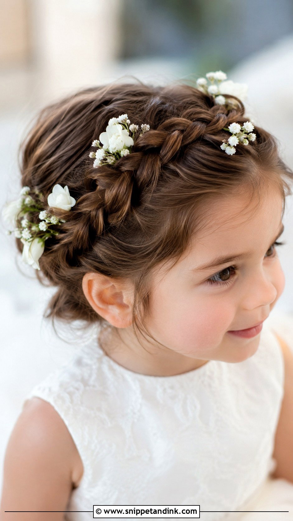 Crown Braid With Flower Accents - Snippet and Ink - 25 Toddler Wedding Hair Ideas