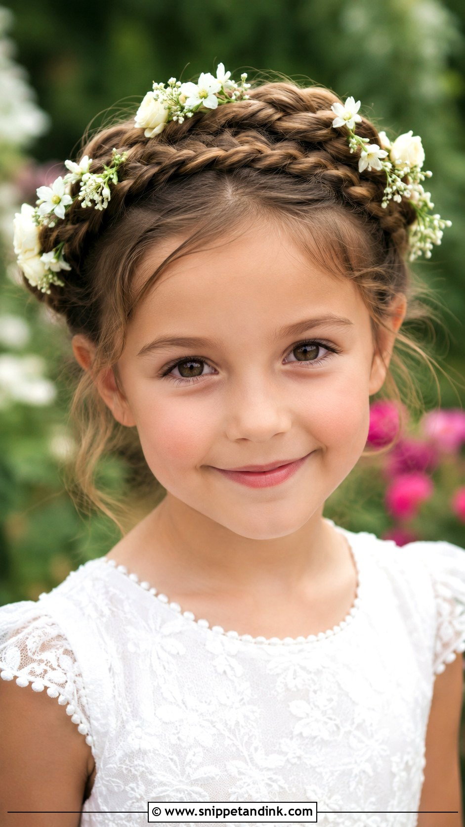Crown Braid With Flowers - Snippet and Ink - 30 Kids Wedding Hair Ideas