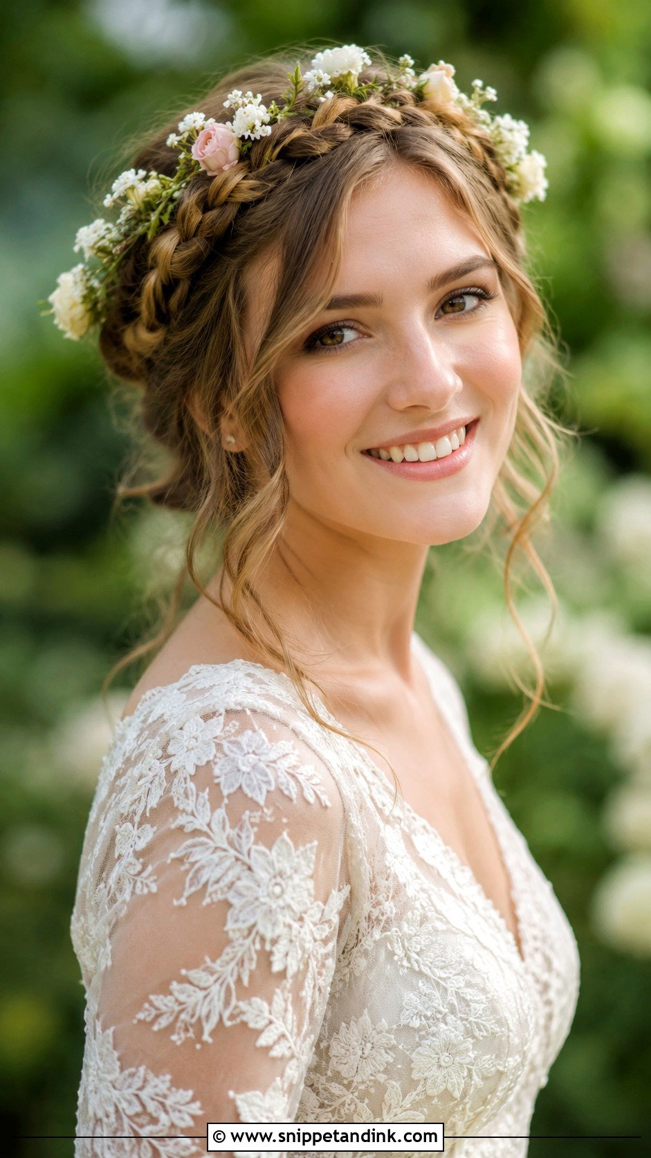 Crown Braid With Flowers - Snippet and Ink - 35 Simple Wedding Hairstyles