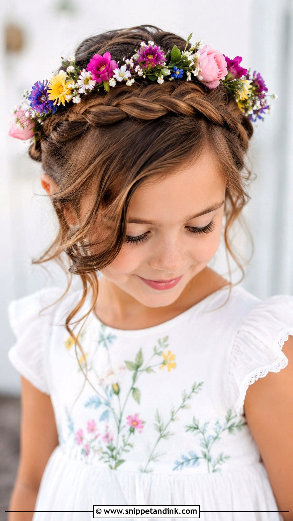 Crown Braid With Flowers - Snippet and Ink - 25 Childrens Wedding Hair Ideas