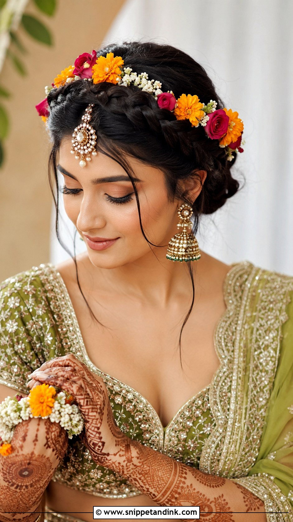 Crown Braid With Flowers - Snippet and Ink - 25 Indian Bridal Wedding Hairstyles