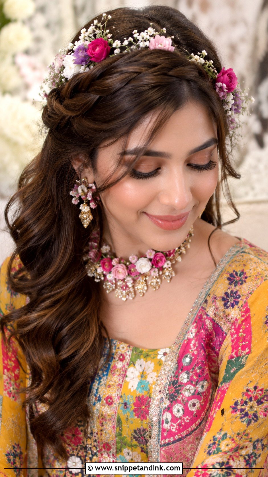 Crown Braid With Flowers - Snippet and Ink - 25 Pakistani Wedding Hairstyles