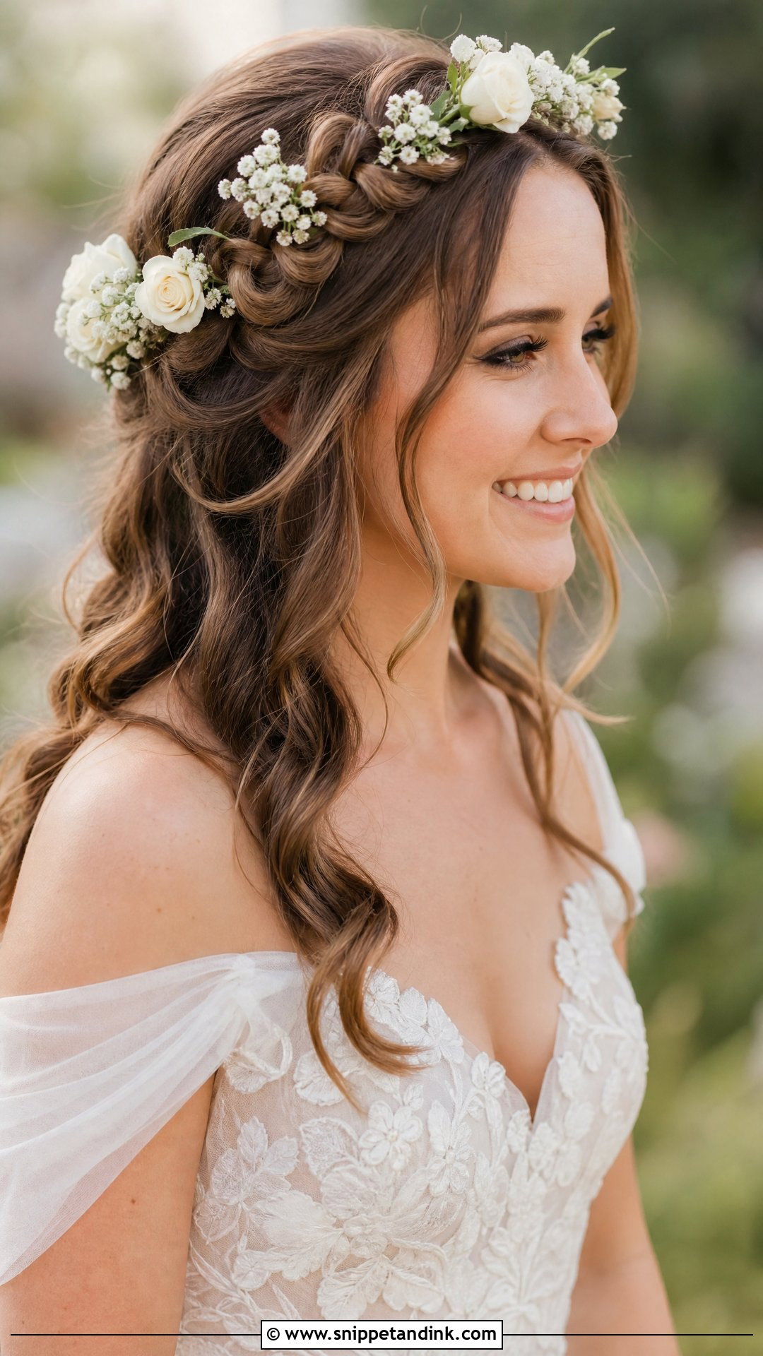 Crown Braid With Flowers - Snippet and Ink - 20 Bridal Braid Hairstyles