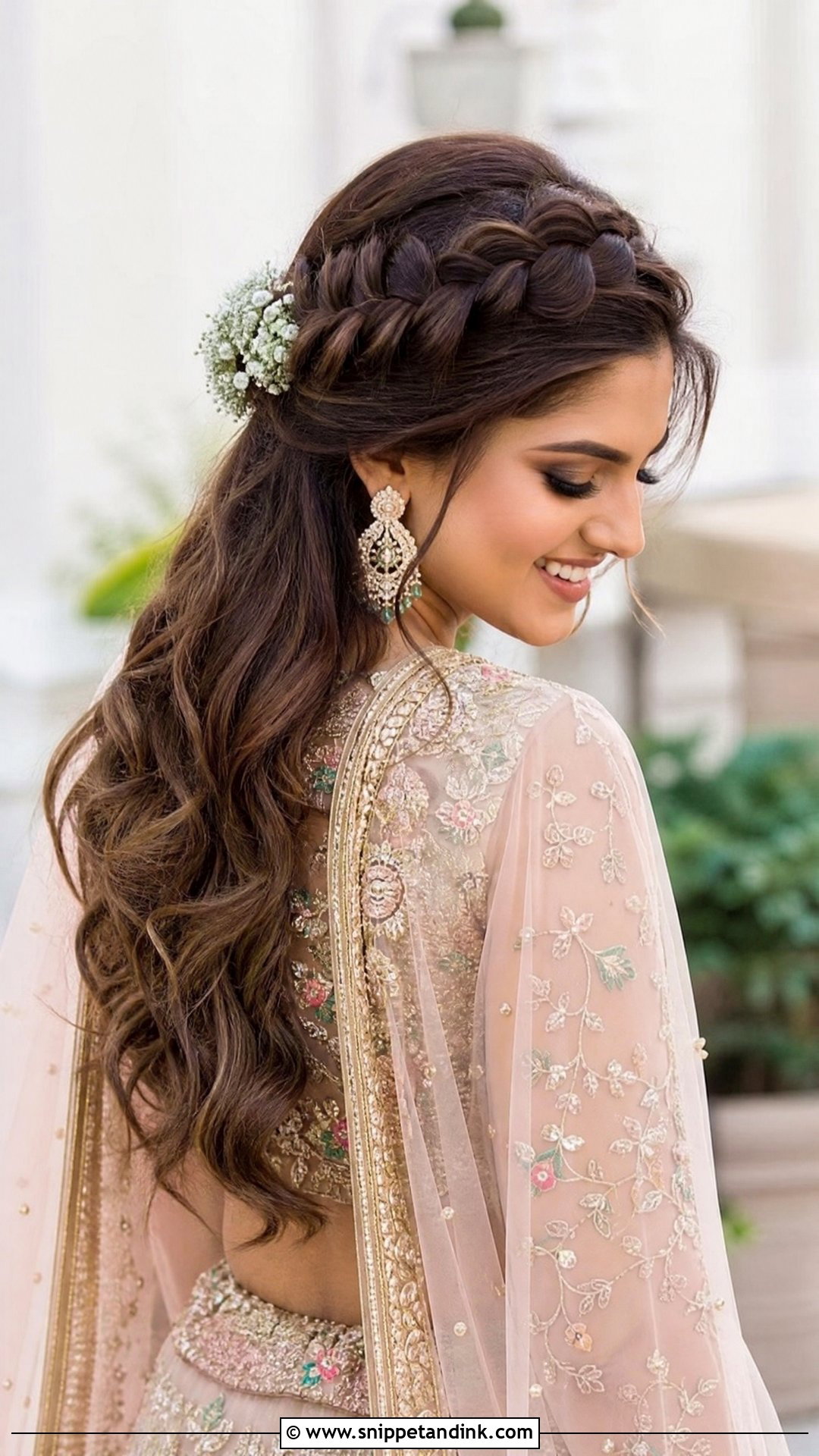Crown Braid With Flowing Hair - Snippet and Ink - 20 Open Hairstyle for Wedding Functions Ideas